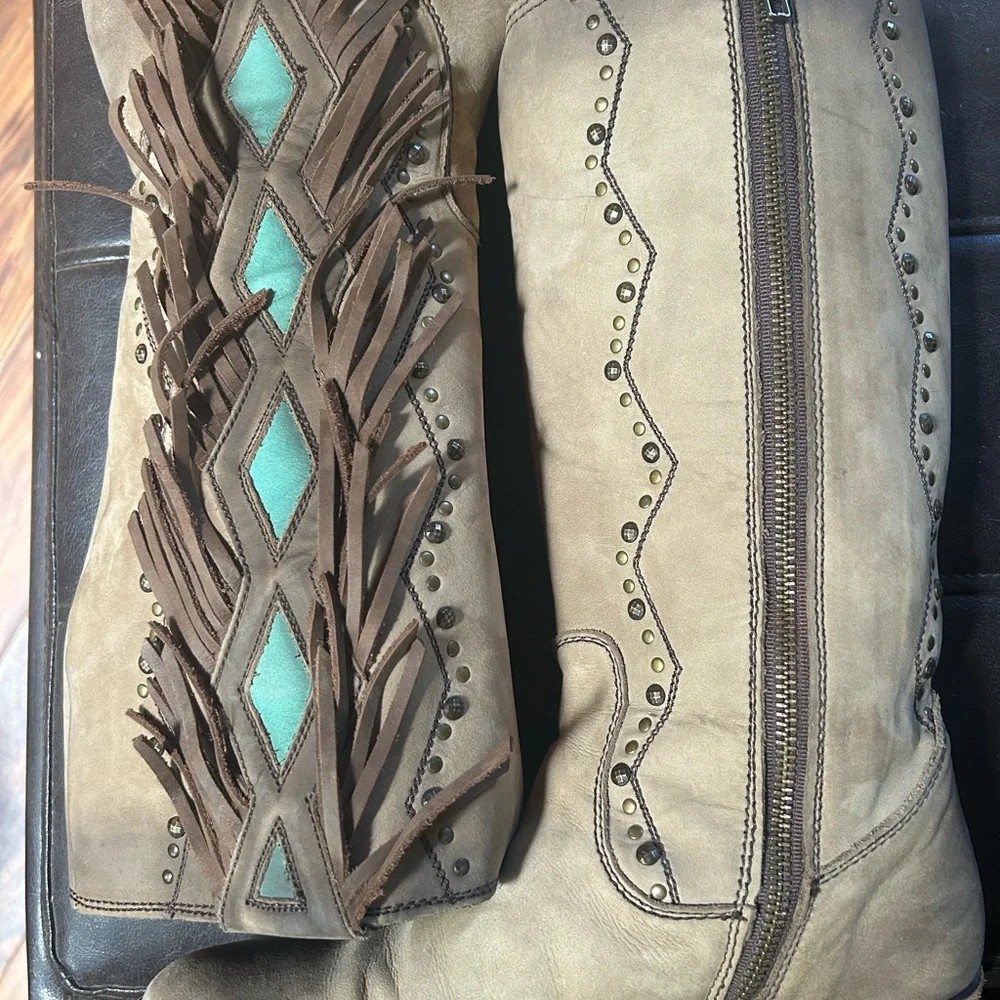 Liberty Black Gretta boho festival beige and turquoise diamonds fringed - Picture 2 of 4
